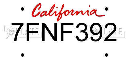 7FNF392 California License Plate