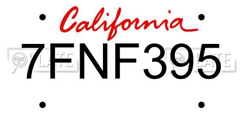 7FNF395 California License Plate