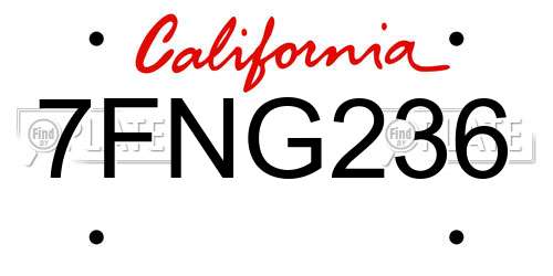 7FNG236 California License Plate