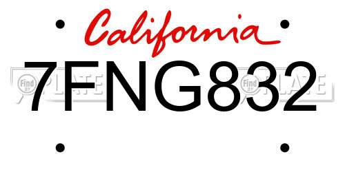 7FNG832 California License Plate