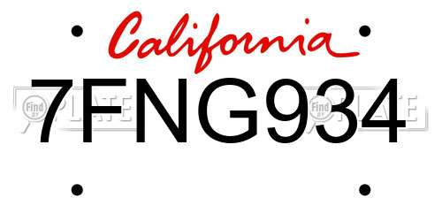 7FNG934 California License Plate