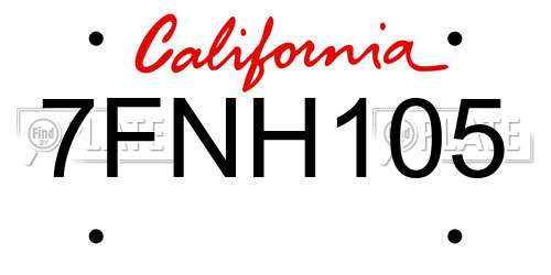 7FNH105 California License Plate