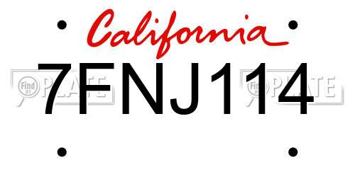 7FNJ114 California License Plate