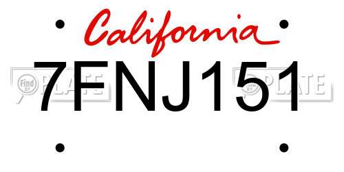 7FNJ151 California License Plate