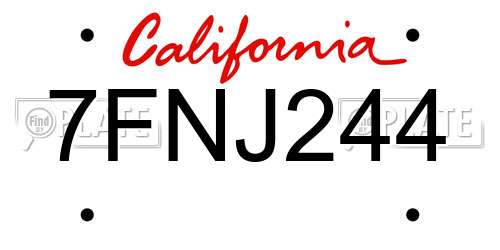 7FNJ244 California License Plate