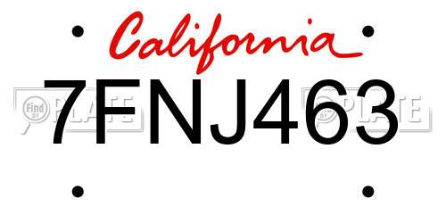 7FNJ463 California License Plate