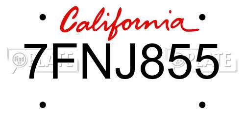 7FNJ855 California License Plate