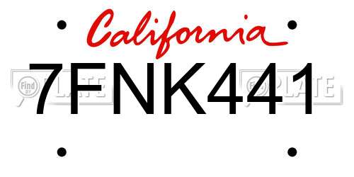 7FNK441 California License Plate