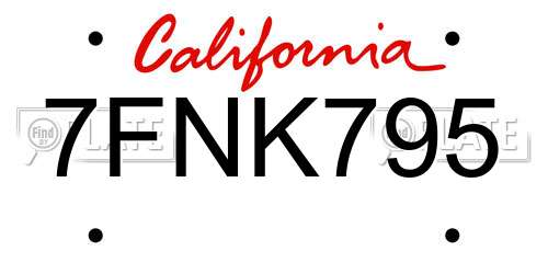 7FNK795 California License Plate