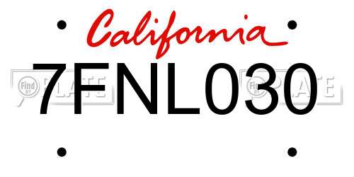 7FNL030 California License Plate
