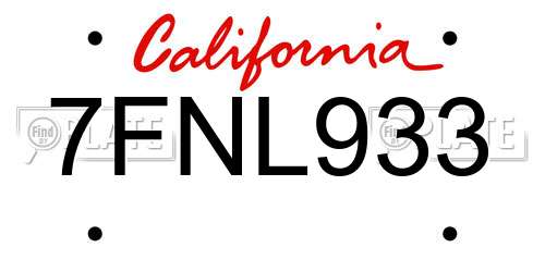 7FNL933 California License Plate