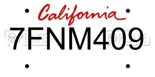 7FNM409 California License Plate