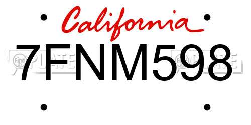 7FNM598 California License Plate