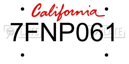 7FNP061 California License Plate