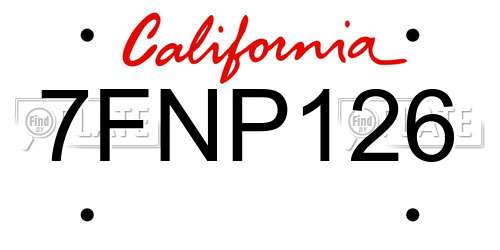 7FNP126 California License Plate