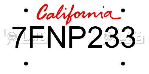 7FNP233 California License Plate