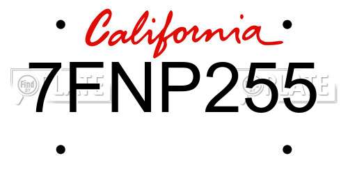 7FNP255 California License Plate