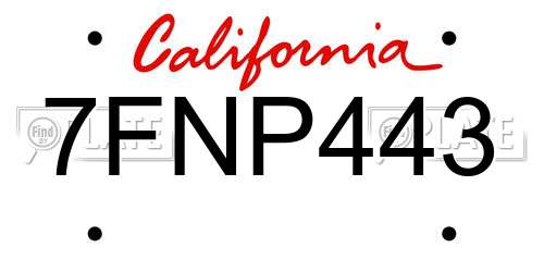 7FNP443 California License Plate