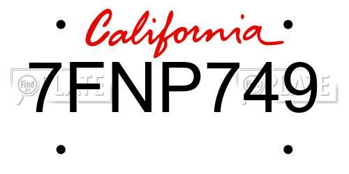 7FNP749 California License Plate