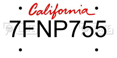 7FNP755 California License Plate