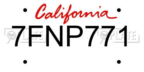 7FNP771 California License Plate