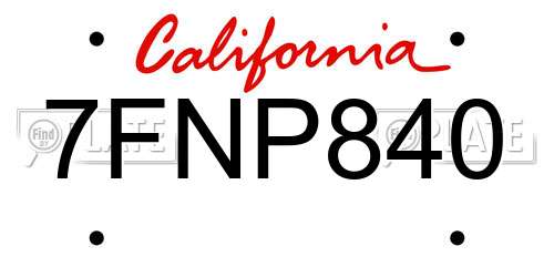 7FNP840 California License Plate
