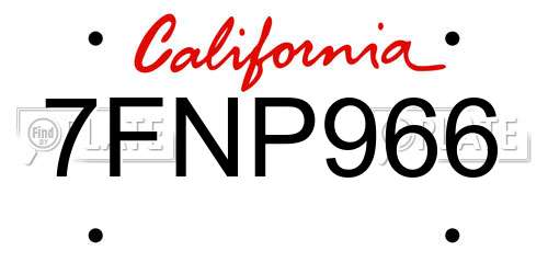 7FNP966 California License Plate