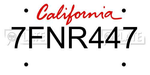 7FNR447 California License Plate