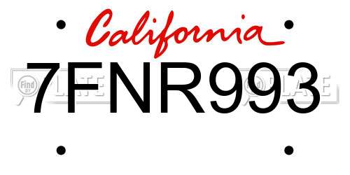 7FNR993 California License Plate