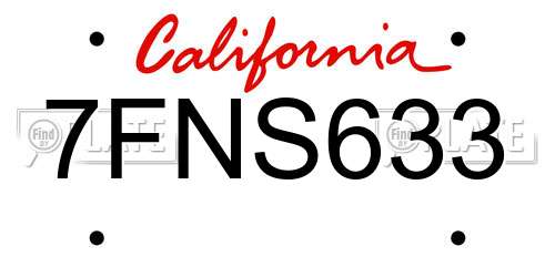 7FNS633 California License Plate