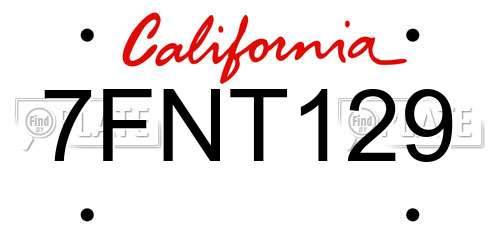 7FNT129 California License Plate