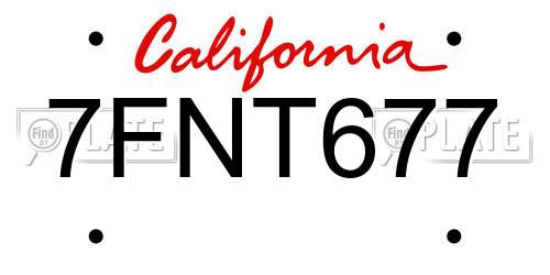 7FNT677 California License Plate