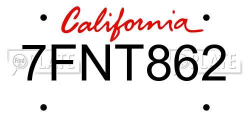 7FNT862 California License Plate