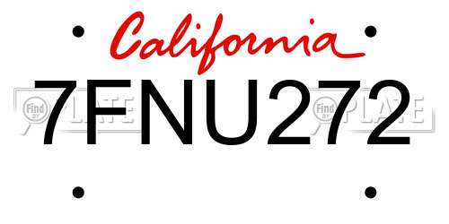 7FNU272 California License Plate