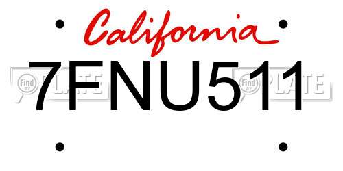 7FNU511 California License Plate
