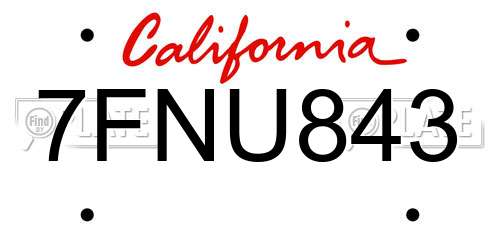7FNU843 California License Plate