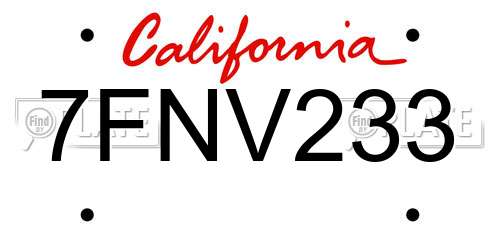 7FNV233 California License Plate