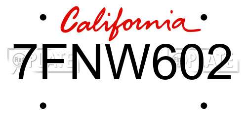 7FNW602 California License Plate