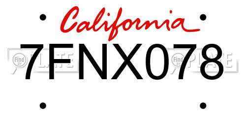 7FNX078 California License Plate