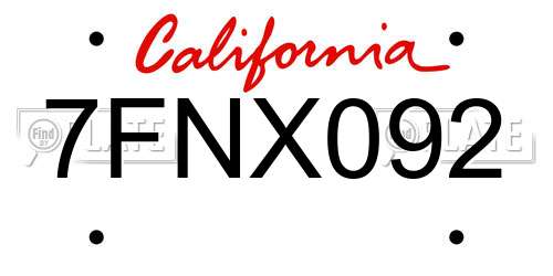 7FNX092 California License Plate