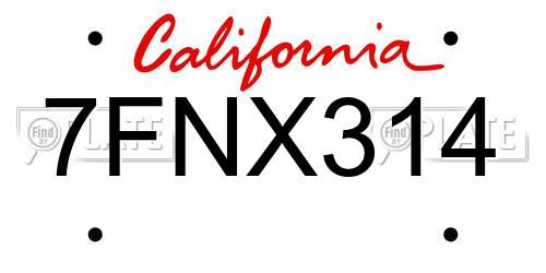 7FNX314 California License Plate