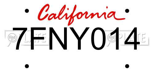 7FNY014 California License Plate