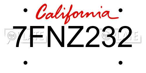 7FNZ232 California License Plate