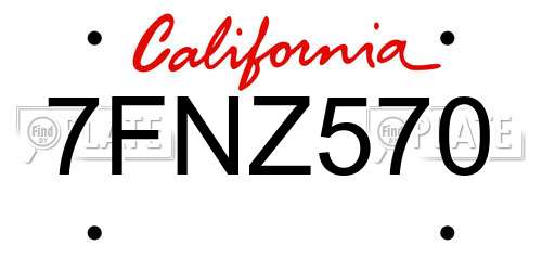 7FNZ570 California License Plate