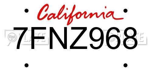 7FNZ968 California License Plate
