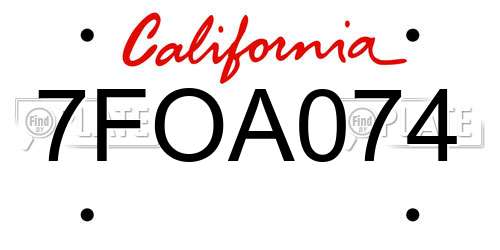 7FOA074 California License Plate