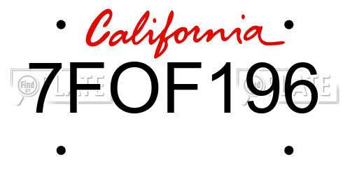 7FOF196 California License Plate