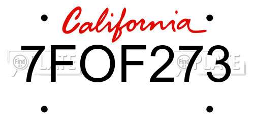 7FOF273 California License Plate