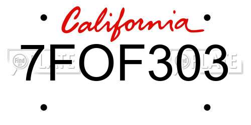 7FOF303 California License Plate