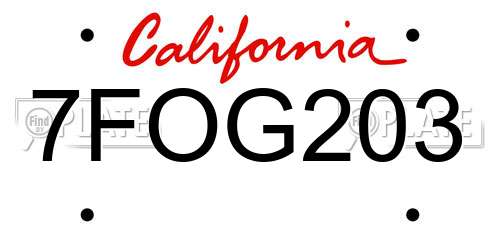7FOG203 California License Plate
